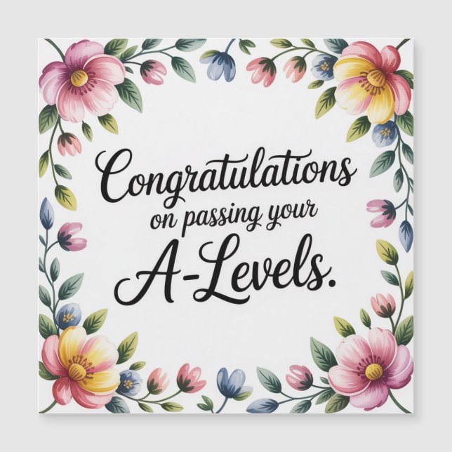 A Level Exam Floral Congratulation  Magnetic Card (Anverso)