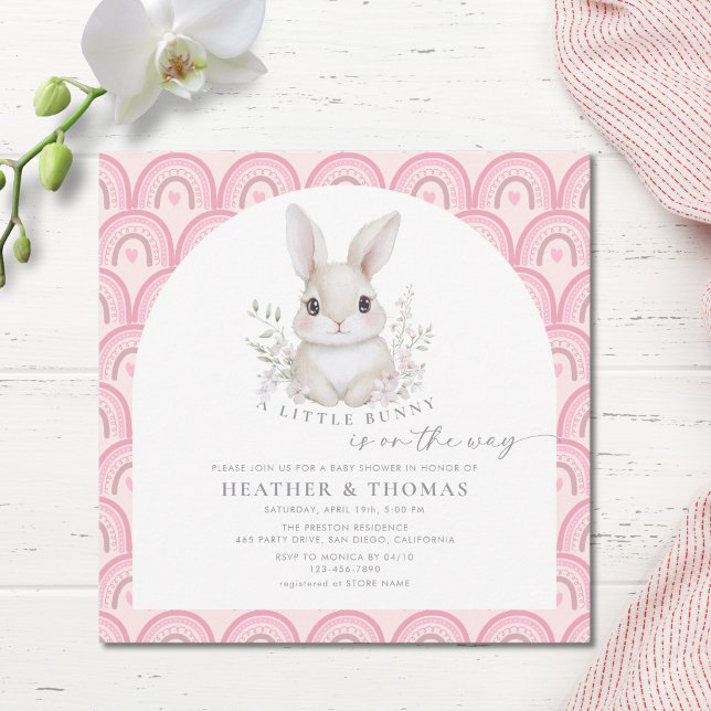 A Little Bunny Pink Rainbow Baby Shower Invitation (Subido por el creador)
