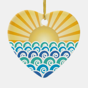 A lo largo del ornamento del azul de las ondas