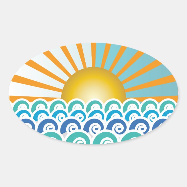 A lo largo del Pegatina Oval azul de las olas (Anverso)