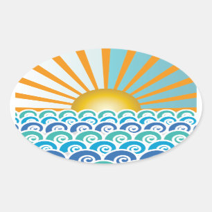 A lo largo del Pegatina Oval azul de las olas