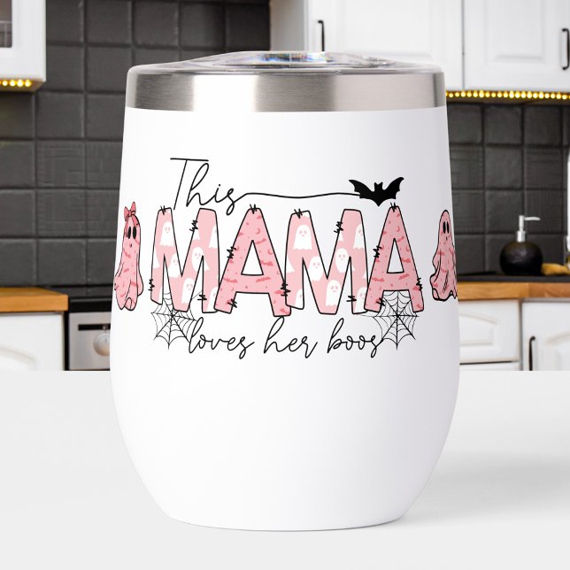 A mamá rosa le encantan sus abucheos (The perfect tumbler for those who love pink, Halloween and wine!)