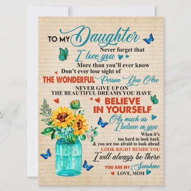 A mi regalo de hija, a Butterfly Lover, a Sunflowe (Anverso)