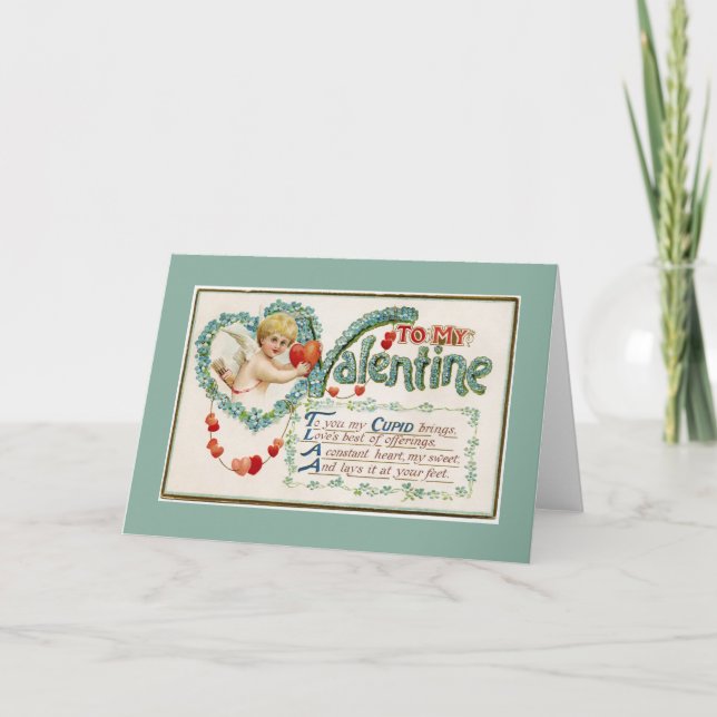 A Mi Tarjeta De Saludo Verde Floral De Valentine C (Anverso)