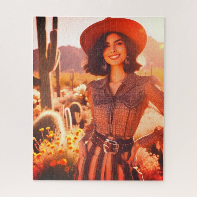 A Smiling Cowgirl in the Desert 520 Piece Puzzle  (Vertical)