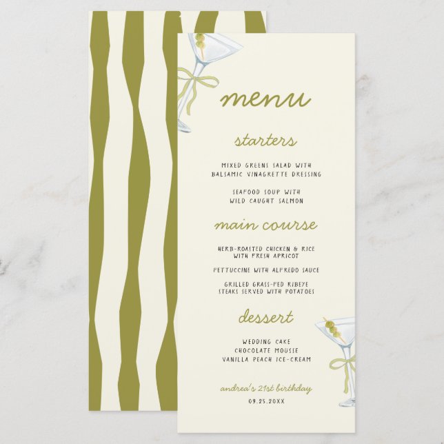 A Tini Bit Older Martini Birthday Party Menu (Anverso / Reverso)