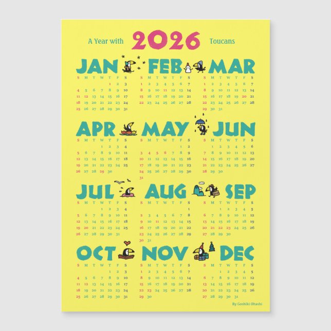A Year with Toucans: Calendar 2026-Y マグネットカード (Anverso)