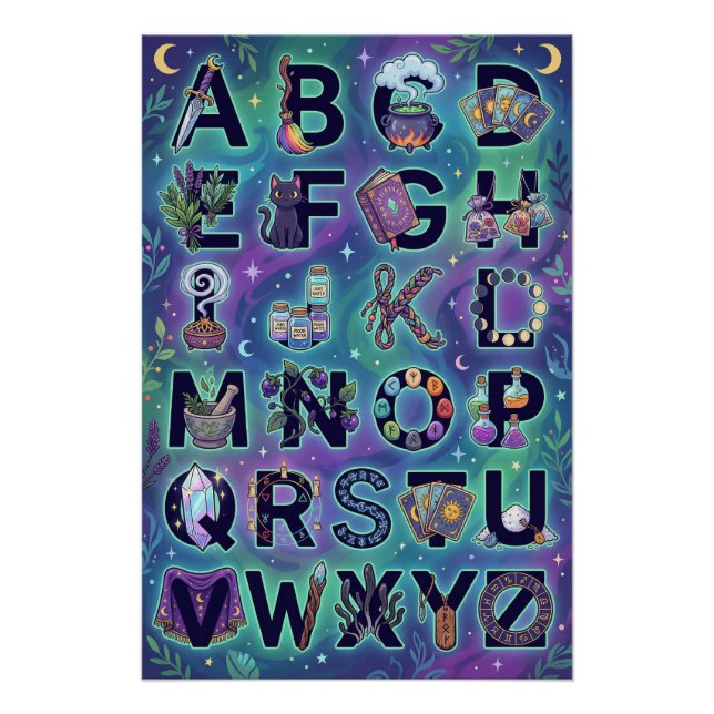 A-Z Witchy Alphabet Poster (Without words) (Anverso)