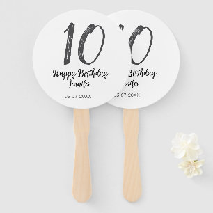 Abanico 10.º cumpleaños añadir nombre fecha año negro plan