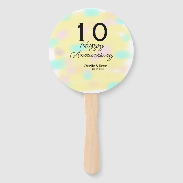 Abanico 10 wedding anniversary yellow pastel name retro bo (Anverso)