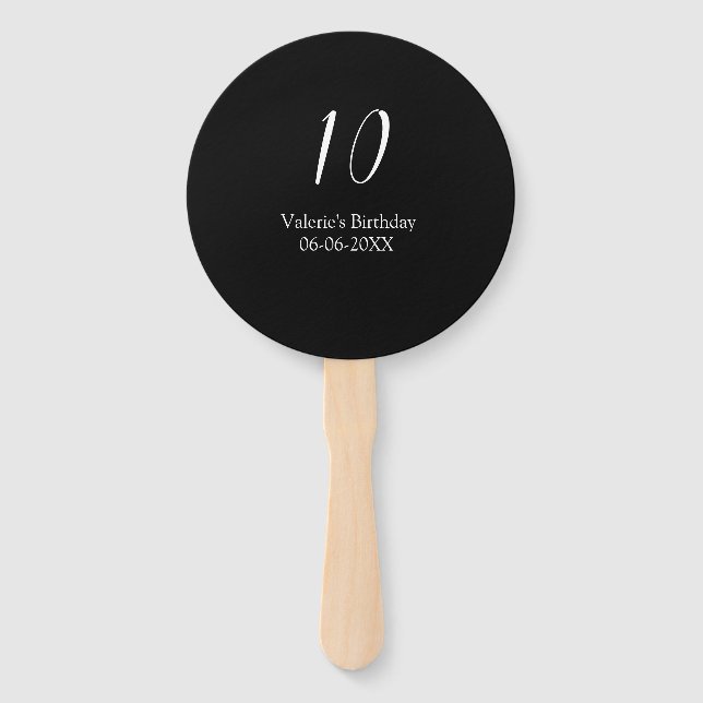 Abanico 10th birthday white black name date calligraphy  (Anverso)