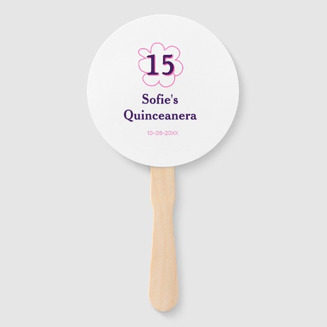Abanico 15.ª quinceañera feliz cumpleaños púrpura rosa (Anverso)