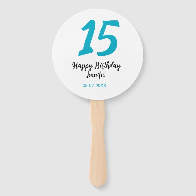 Abanico 15 años quiencenera añadir fecha año azul templ (Anverso)