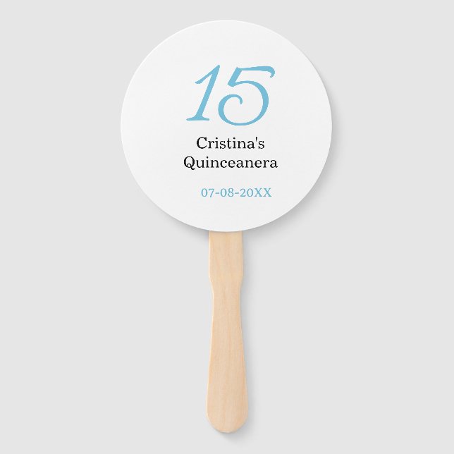 Abanico 15th quinceanera birthday blue black bold letter n (Anverso)