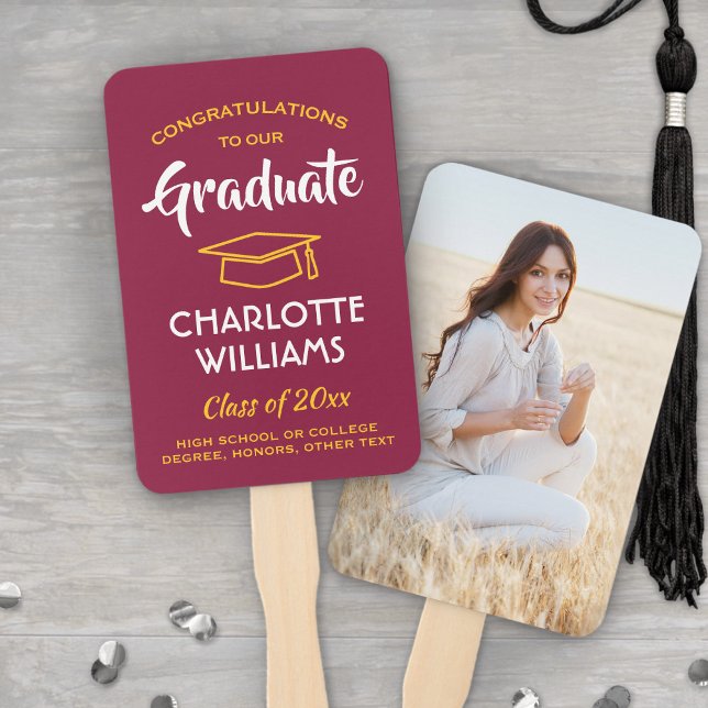 Abanico 1 Foto Graduación Elegante Granate Rojo Dorado Ama (Subido por el creador)