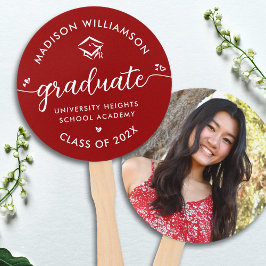 Abanico 1 Foto Graduación roja Moderna Script Hearts Cap