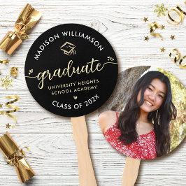 Abanico 1 Graduación de foto Black Gold Script Hearts Cap