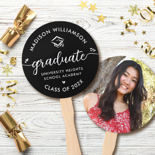 Abanico 1 Graduación de foto Black Modern Script Hearts Ca