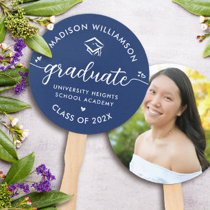 Abanico 1 Graduación de foto Blue Modern Script Hearts Cap