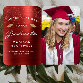 Abanico 2026 Personalizado Foto Graduación Metálico Rojo