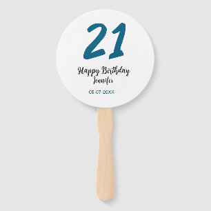 Abanico 21 cumpleaños negrita letra azul simple mínimo