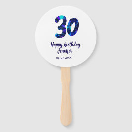 Abanico 30th birthday add name date year blue sparkle