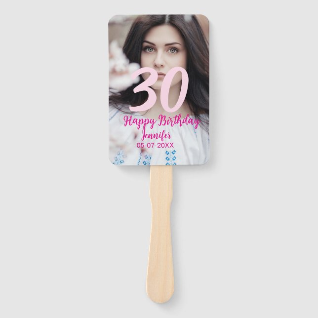 Abanico 30th birthday add name date year white photo (Anverso)