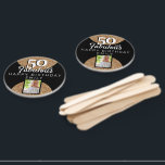 Abanico 50 y Fabulous Gold Purpurina 2 Photo 50th Birthday<br><div class="desc">50 y Fabulous Gold Purpurina 2 Photo 50th Birthday Hand Fan. Añade tu foto,  nombre y edad.</div>