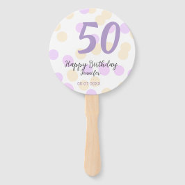 Abanico 50th birthday add name date purple orange polkadot