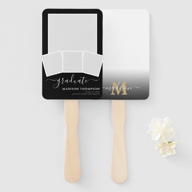 Abanico 5 Foto Graduado Simple Blanco Negro (Anverso y reverso)