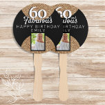 Abanico 60 y Fabulous Gold Purpurina 2 Photo 60th Birthday<br><div class="desc">60 y Fabulous Gold Purpurina 2 Photo 60th Birthday Hand Fan. Añade tu foto,  nombre y edad.</div>