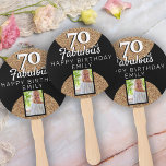 Abanico 70 y Fabulous Gold Purpurina 2 Photo 70th Birthday<br><div class="desc">70 y Fabulous Gold Purpurina 2 Photo 70th Birthday Hand Fan. Añade tu foto,  nombre y edad.</div>