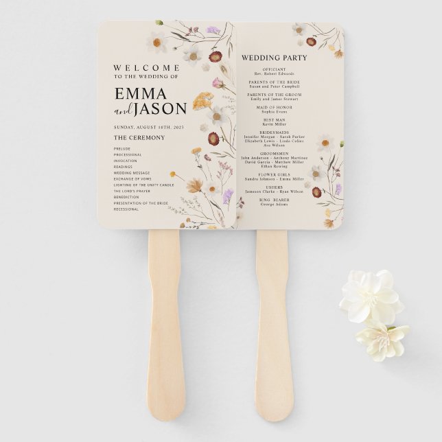 Abanico Abierta programa de boda boho, programa de ceremon (Anverso y reverso)