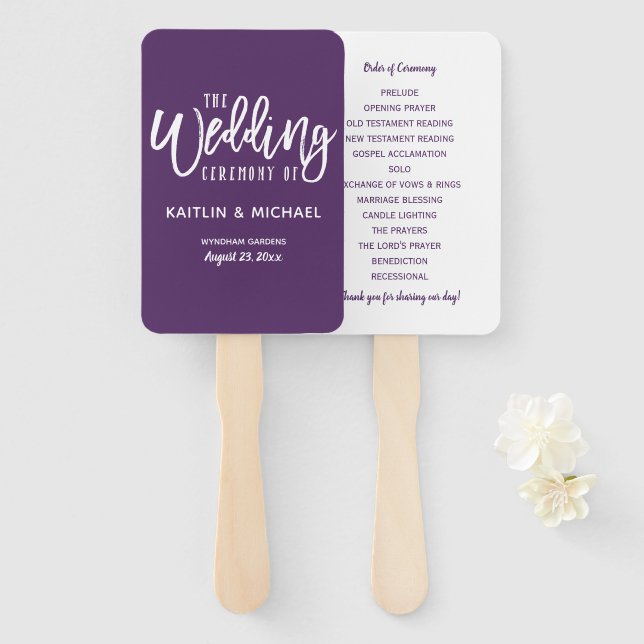 Abanico Abiicos de programa de boda | Letra Brush (Ciruela (Anverso y reverso)