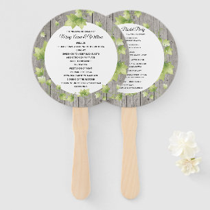 Abanico Abiotico de boda de madera rústica y hiedra
