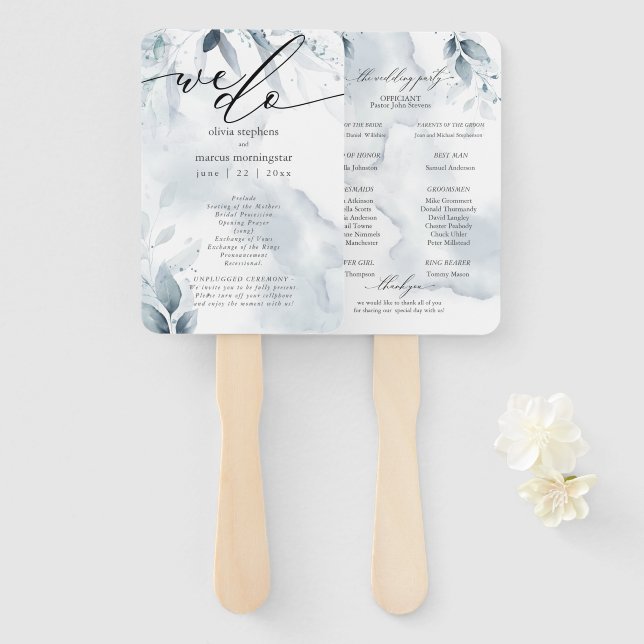 Abanico Acuarela Dusty Blue Foliage Dawna2 (Anverso y reverso)