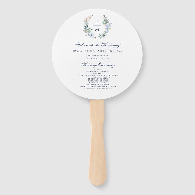 Abanico Acuarela Monograma Vela Floral Boda simple (Anverso)