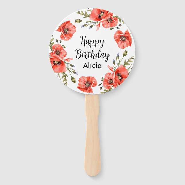 Abanico Acuarela Red Poppy Greenery 50 cumpleaños (Anverso)