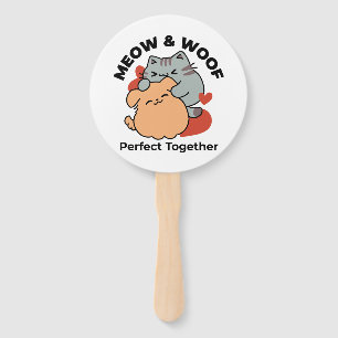 Abanico Adorable Cat and Dog Hug - Diseño de Meow & Woof