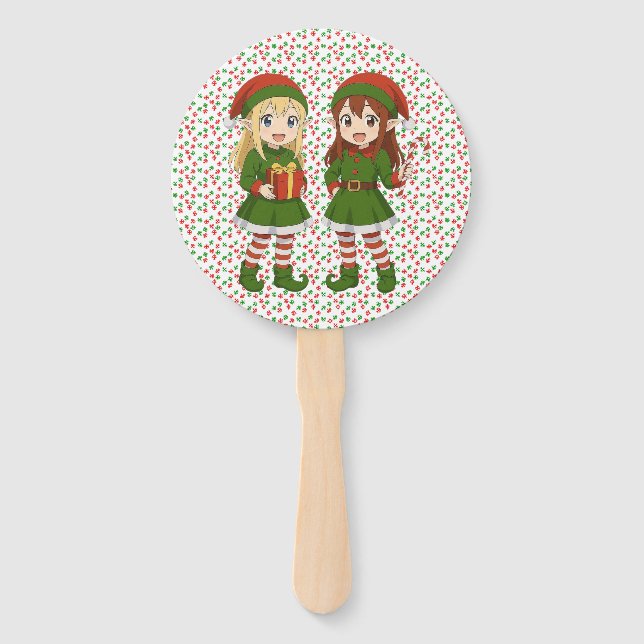 Abanico Adorables elfos de Navidad de anime (Anverso)