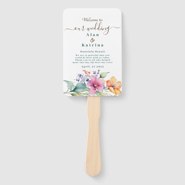 Abanico Aficionados al programa con flores amarillas rosad (Anverso)