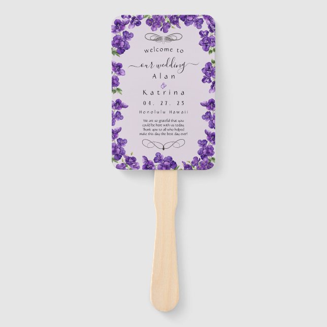Abanico Aficionados de Violetas Moradas Profundas (Anverso)