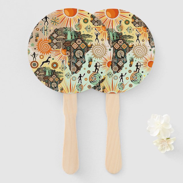 Abanico Africa Map Decorative Tribal Elements Pattern (Anverso y reverso)