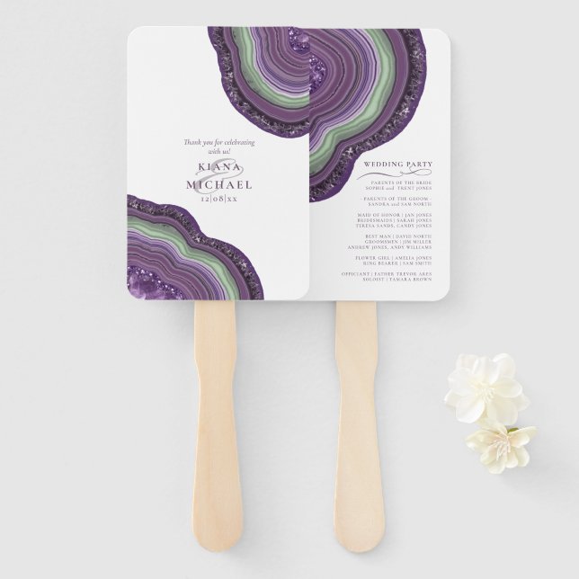 Abanico Agate Geode Purpurina Boda Violet ID647 (Anverso y reverso)