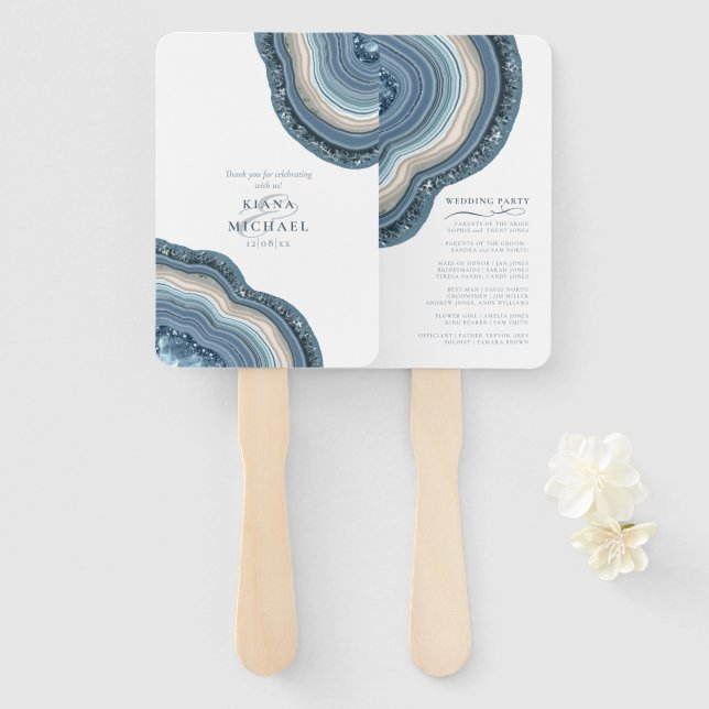 Abanico Agate Geode Purpurina Wedding Party Dusty Blue ID6 (Anverso y reverso)