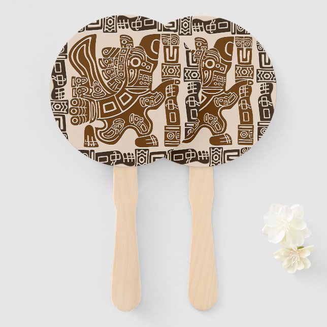 Abanico Águila azteca guerrera arte tribal antiguo (Anverso y reverso)