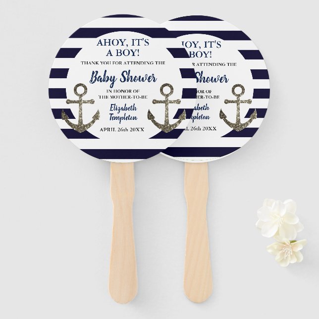 Abanico Ahoy es un Baby Shower de Boy Nautical (Anverso y reverso)