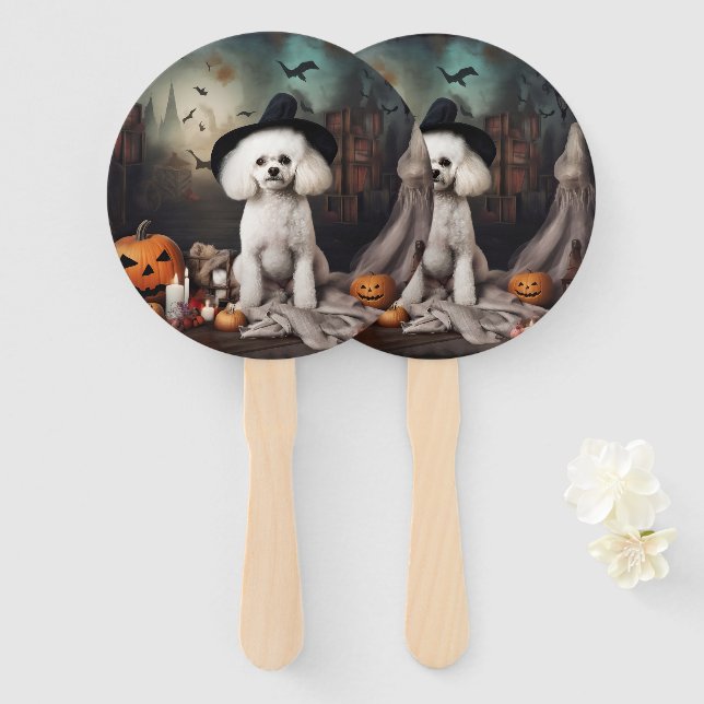 Abanico Alarma de Halloween de Bichon Frise Pumpkins (Anverso y reverso)