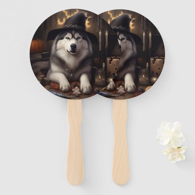 Abanico Alaskan Malamute calza calabazas de Halloween (Anverso y reverso)