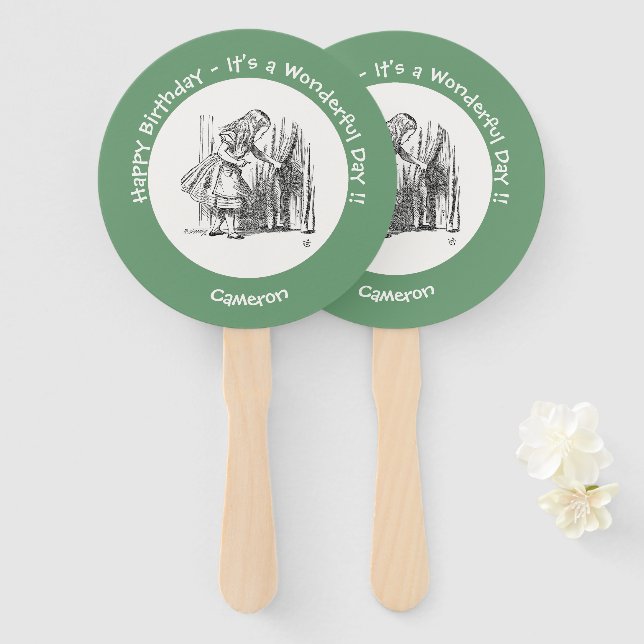 Abanico Alicia en el cumpleaños de la tierra de las maravi (Anverso y reverso)